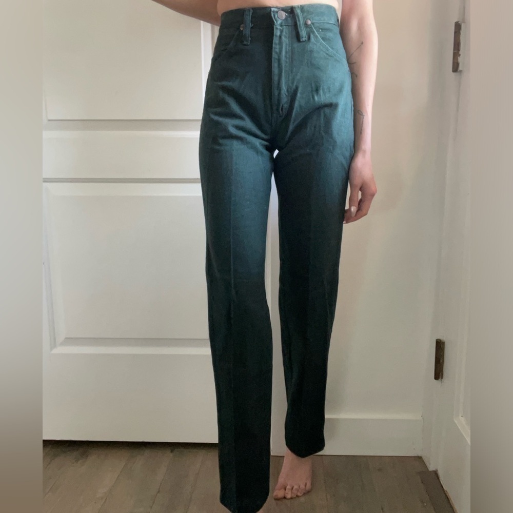 Deadstock Vintage Wrangler Cowboy Cut Straight Tapered Leg Jean Dark Green - Picture 2 of 9